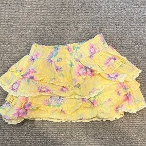 LoveShackFancy Yellow Floral Mini Skirt Small 7-8 Youth Tiered Ruffle